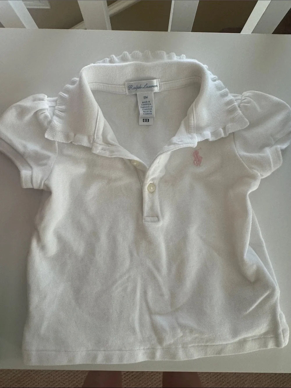 Ralph Lauren White Polo with Pink Pony and Ruffled Collar 18m